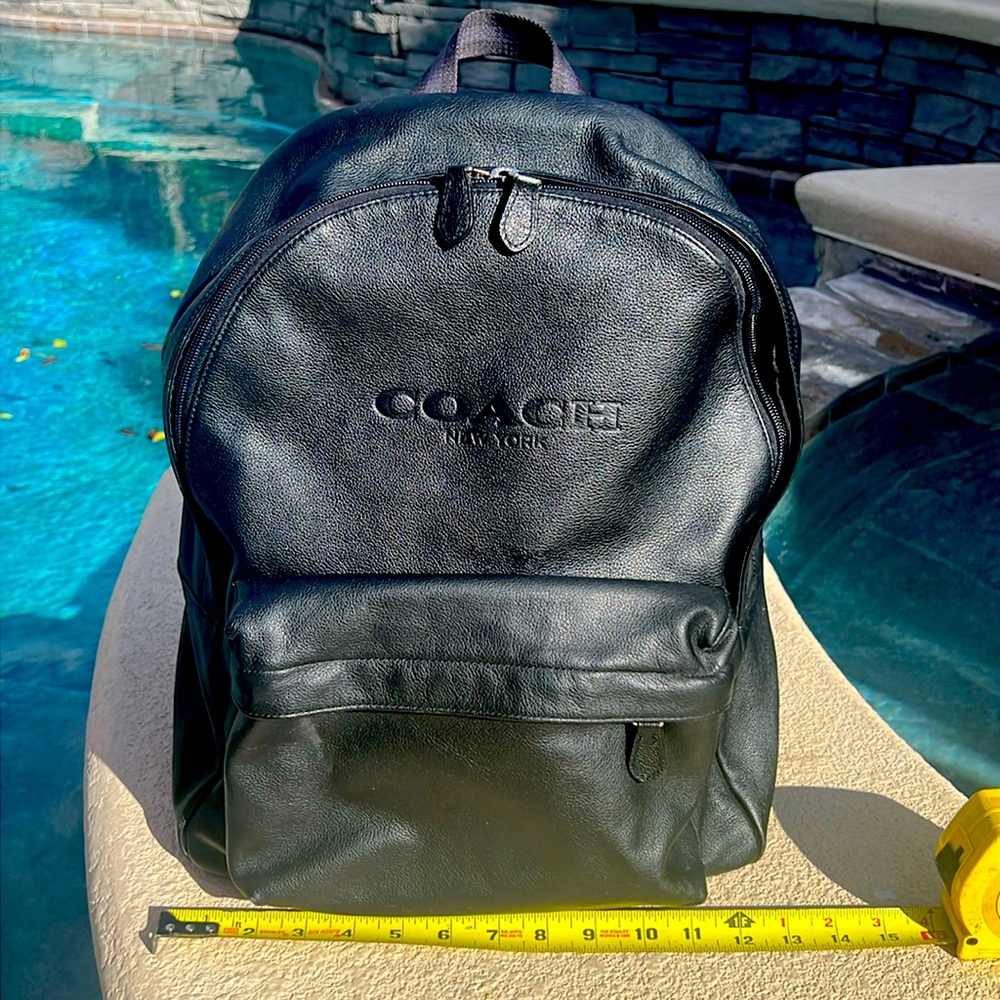 Large Black leather coach backpack